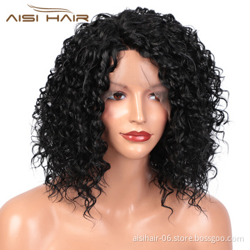 Aisi Hair Top Quality Short Deep Curly Natural Black Bob Wig Wholesale Afro Curly Synthetic Swiss Lace Wigs For Black Women